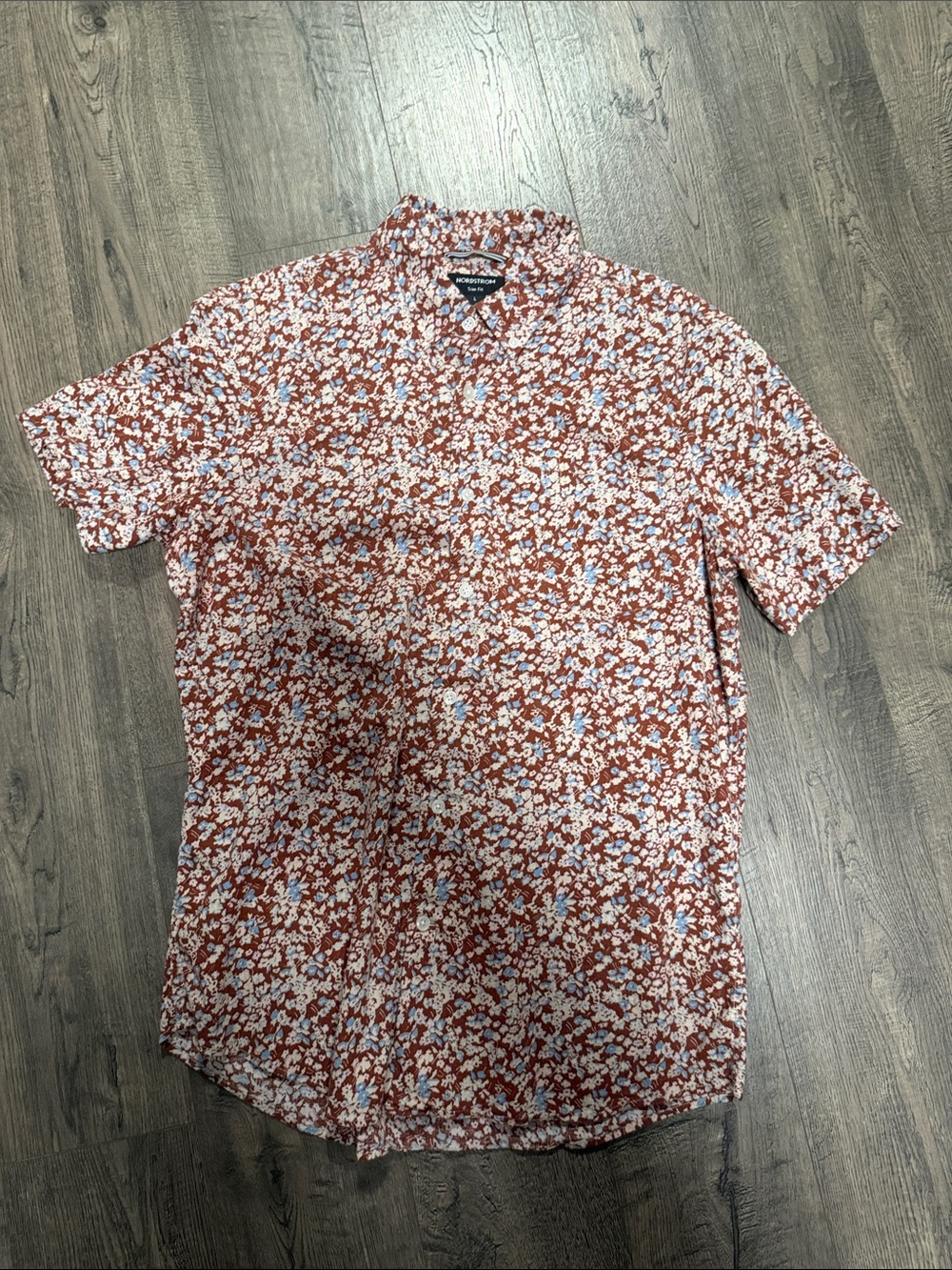 Rust Floral Short-Sleeve Button-Up Shirt